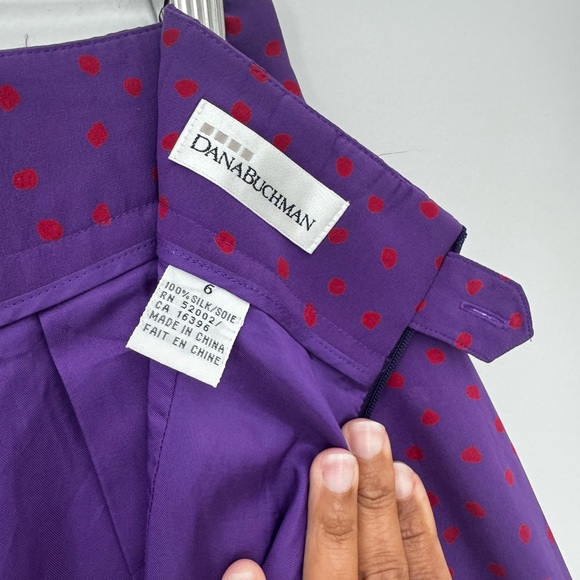 Dana Bachman pleated pencil skirt w/back slit purple/red polka dots size 6 - Picture 3 of 4